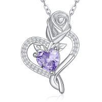 wholesale 925 Sterling Silver Birthstone Heart Pendant Necklace for Women-06-June