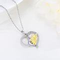 wholesale 925 Sterling Silver Heart-Shaped Pendant Necklace with Gold Sunflower and You Are My Sunshine Inscription-0-1