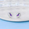 wholesale 925 Sterling Silver Owl Purple Agate Heart Stud Earrings for Women Gift Ideas-0-3