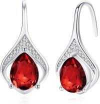 wholesale 925 Sterling Silver Birthstone Teardrop Leverback Dangle Earrings-garnet