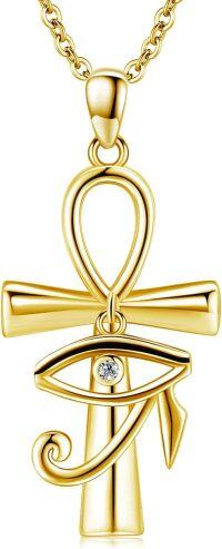 wholesale Gold 925 Sterling Silver Eye of Horus Ankh Pendant Necklace - Egyptian Protection-Gold