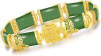 wholesale 18kt Gold Plated Sterling Silver Jade Bracelet for Women Fine Jewelry Gift-8.5 Inches A1-Green Jade-Gold