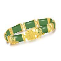 wholesale 925 Sterling Silver Green Jade Link Bracelet Wholesale With Intricate Clasp Design-8.5 Inches A1-Green Jade-Gold