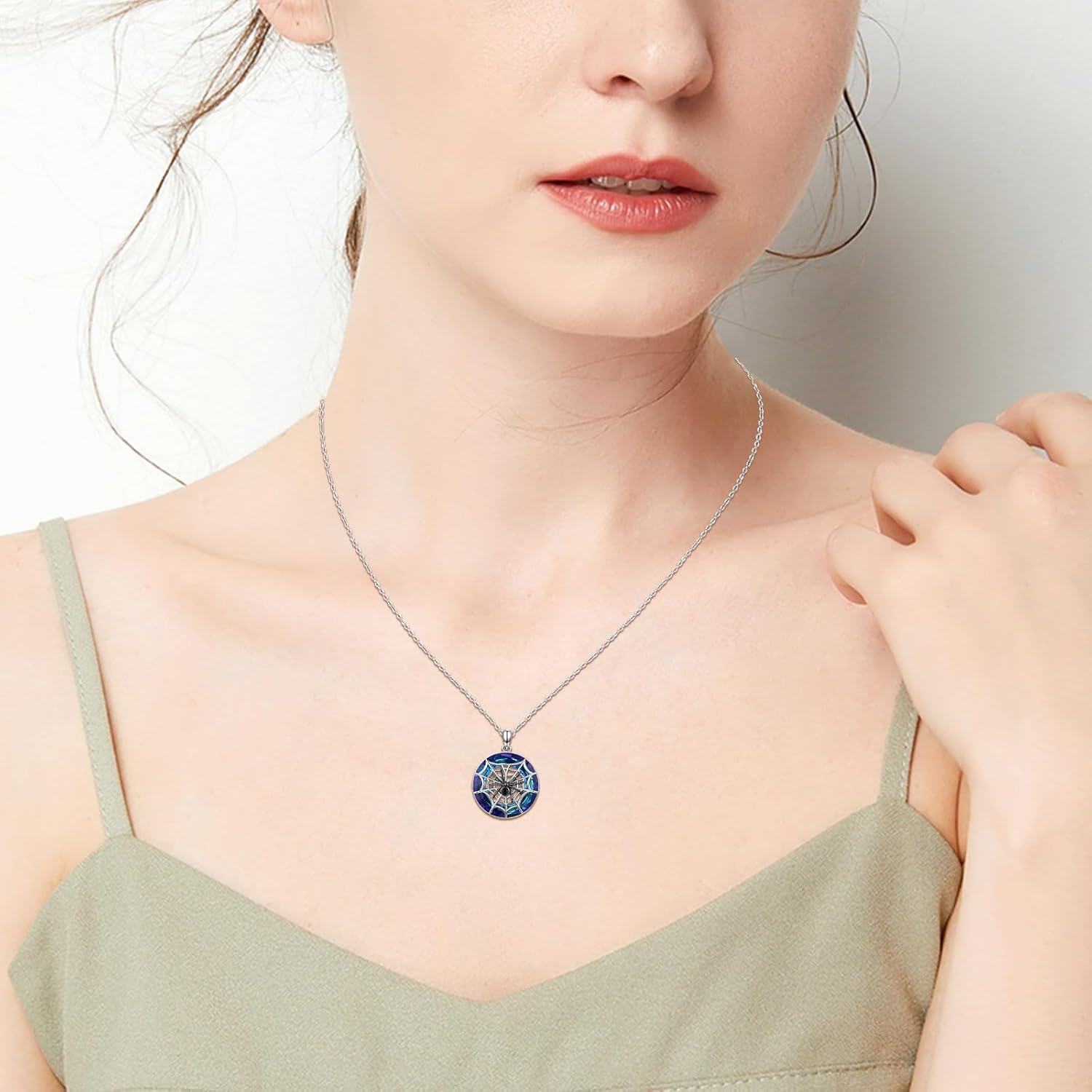 Sterling Silver Spider Skull Necklace Halloween Jewelry Gift for Women Girls-0-4