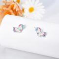 wholesale 925 Sterling Silver Unicorn Stud Earrings with Opal Stone and Rainbow Finish - Gift for Women & Girls-0-2