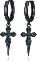 wholesale 925 Sterling Silver Black Cross Drop Earrings with Turquoise and Malachite Accents-0-0