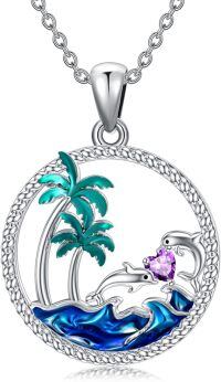 wholesale 925 Sterling Silver Dolphin Palm Tree Pendant Necklace-02-Feb-Dolphin