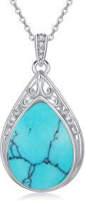 wholesale 925 Sterling Silver Blue Moonstone Teardrop Filigree Pendant Necklace-0-5