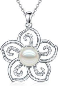 wholesale 925 Sterling Silver Moissanite & Flower Agate Opal Pearl Necklace for Women, Elegant Adjustable Chain, Gift for Wedding Valentine Mother-Style 12-White Pearl