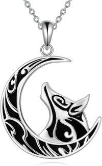 wholesale 925 Sterling Silver Moon and Wolf Head Pendant Necklace for Women Girls s 45cm Chain Length-Moon Wolf