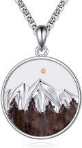 wholesale 925 Sterling Silver Mountain Scene with Wooden Base and Mustard Seed Pendant Necklace-0-0