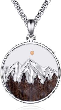 wholesale 925 Sterling Silver Mountain Scene with Wooden Base and Mustard Seed Pendant Necklace-Mustard Seed & Mountain