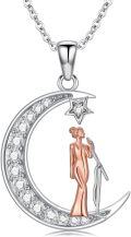wholesale 925 Sterling Silver Crescent Moon & Star Dancing Ballerina Charm Necklace-0-0