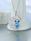 wholesale 925 Sterling Silver Blue Crystal Owl Pendant Necklaces for Women Girls s-0-1