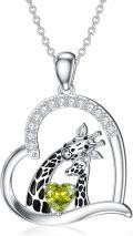 wholesale 925 Sterling Silver Heart-Shaped Green Stone Mother and Baby Giraffe Pendant Necklace for Women Girls Gifts Jewelry 48cm Chain Length-0-0