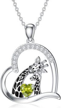 wholesale 925 Sterling Silver Heart-Shaped Green Stone Mother and Baby Giraffe Pendant Necklace for Women Girls Gifts Jewelry 48cm Chain Length-Giraffe