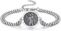 wholesale 925 Sterling Silver Saint Christopher Medal Charm Bracelet with Extender Chain for Men Women Boys Girls Protection  (Silver Tone)-Saint Christopher2