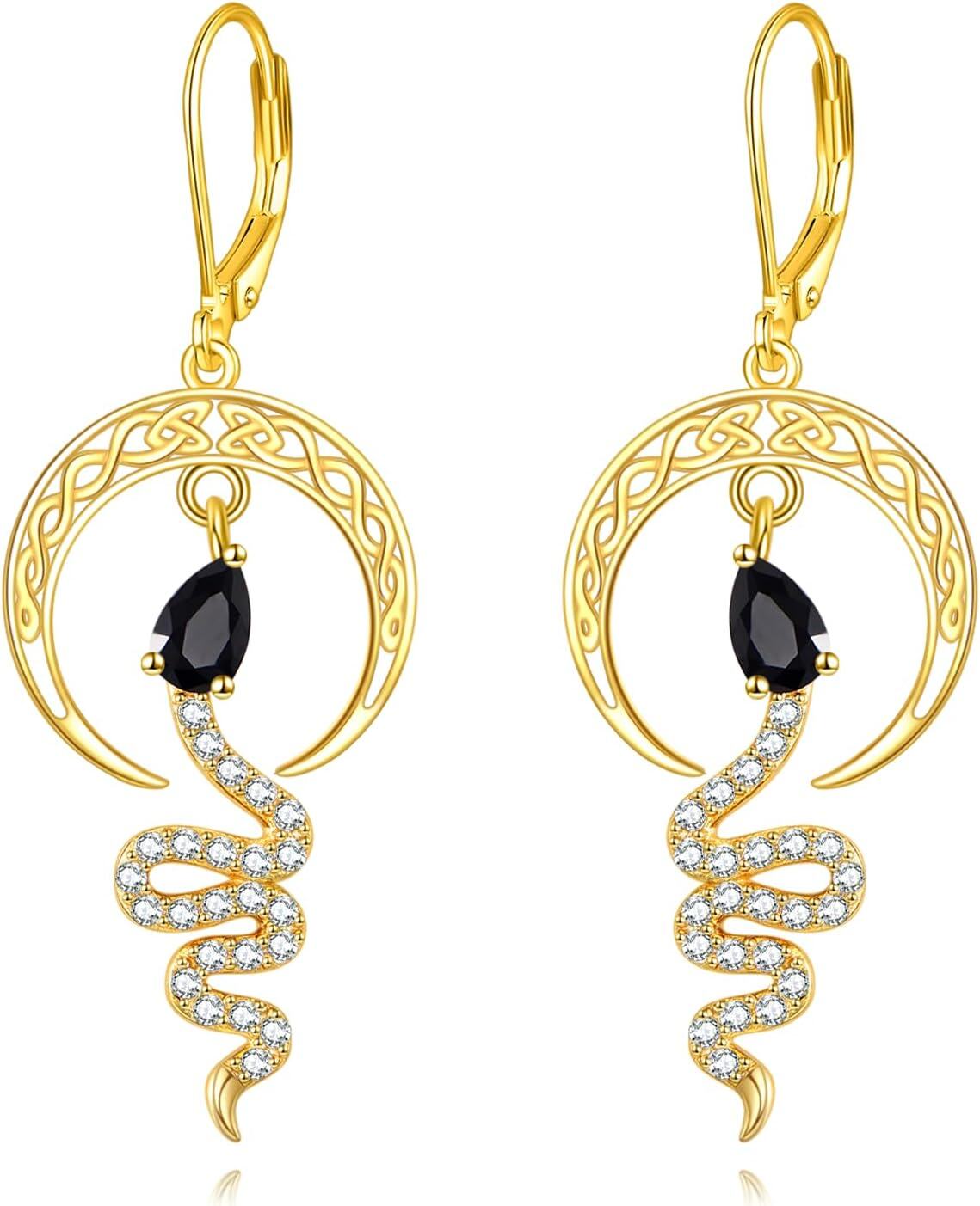 wholesale Gold 925 Sterling Silver Snake Moonstone Dangle Drop Earring Set for Women Gifts 23x48mm-0-0