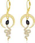 wholesale Gold 925 Sterling Silver Snake Moonstone Dangle Drop Earring Set for Women Gifts 23x48mm-0-0