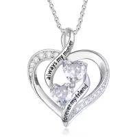 TOUPOP Sterling Silver Mother Daughter Necklace Heart Pendant Always My Mother Forever My Friend-undefined