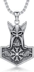 wholesale 925 Sterling Silver Viking Thor's Hammer Mjolnir Pendant Necklace with Raven Design and Valknut Symbol for Men & Women-0-0
