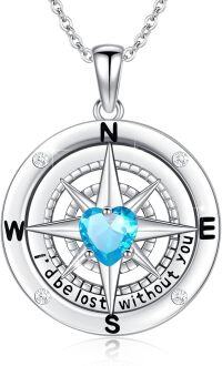 wholesale 925 Sterling Silver 12 Birthstones Nautical Compass Necklace for Women-03-March-Aquamarine