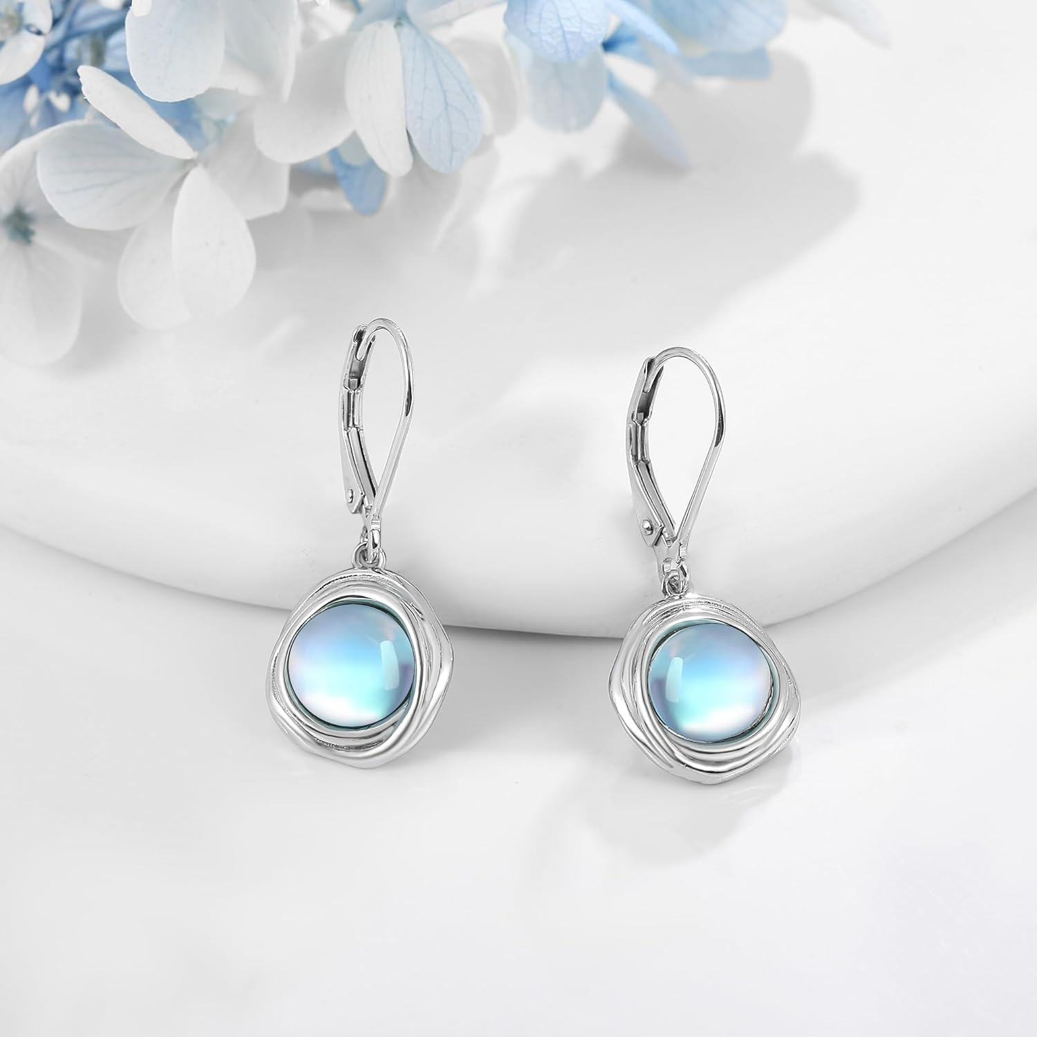 925 Sterling Silver Moonstone Leverback Drop Earrings-0-3