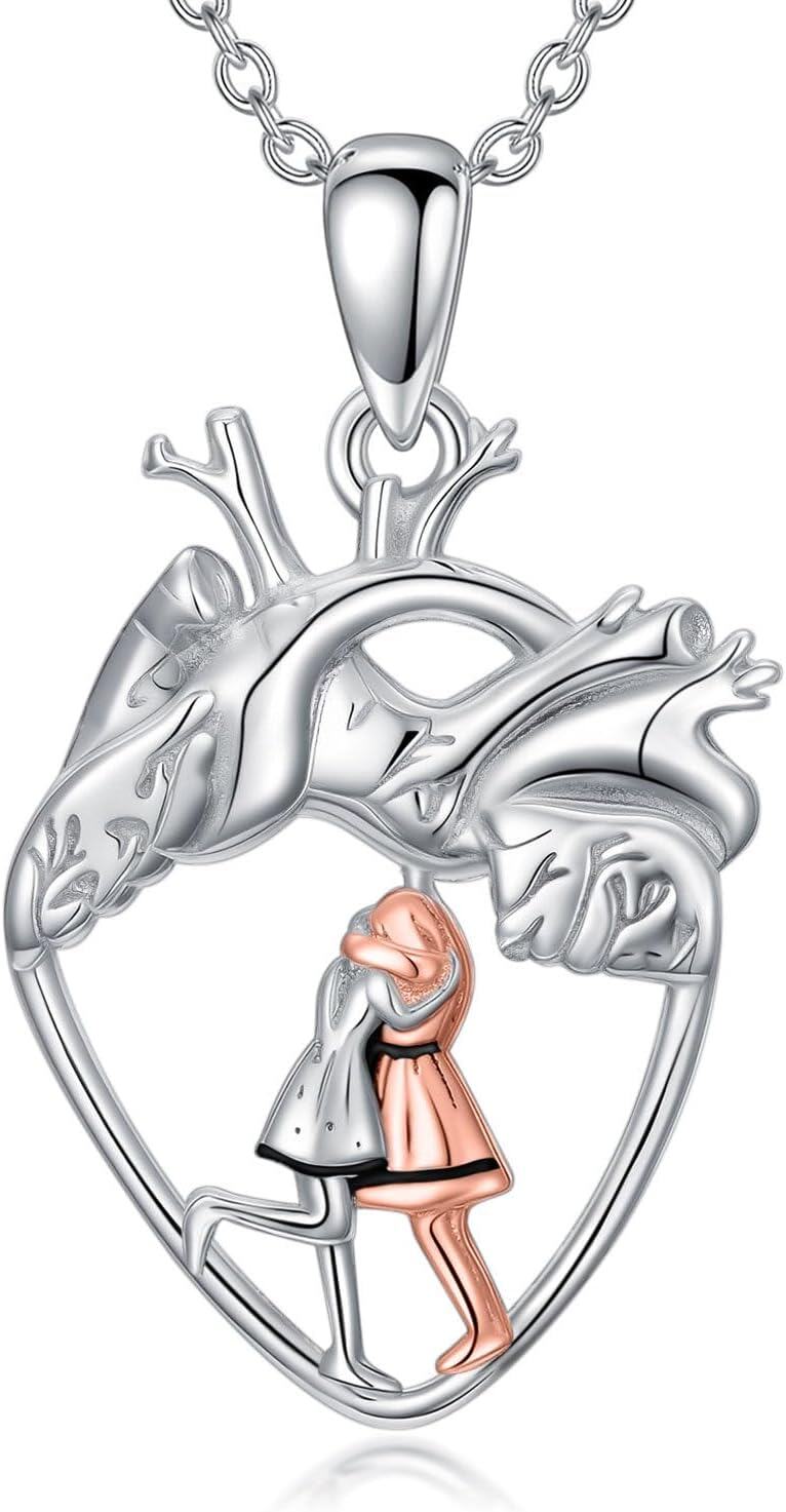 Sterling Silver Heart Pendant Necklace for Family Women Dog Cat-Sister