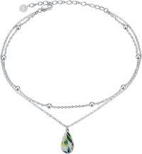 wholesale 925 Sterling Silver Green Enamel Tear Drop Pendant Ankle Anklet for Women-Green Leaf Teardrop Anklet