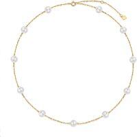 wholesale 14K Gold Freshwater Pearl Station Choker Necklace - Adjustable Length (16-18)-6mm Pearl