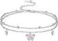 wholesale 925 Sterling Silver Pink Stone Butterfly Charm Ankle Anklet for Women-0-0
