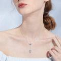 wholesale 925 Sterling Silver Evil Eye Hamsa Hand Lariat Necklace with Blue and White CZs Protection Amulet  for Women-0-4
