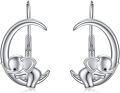 wholesale 925 Sterling Silver Elephant on Crescent Moon Leverback Dangle Drop Hoop Earrings for Women-0-0