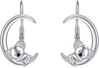 wholesale 925 Sterling Silver Koala on Crescent Moon Leverback Dangle Drop Hoop Earrings for Women Birthdays Anniversaries Christmas Gifts-23-Leverback-Koala