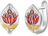 wholesale 925 Sterling Silver Red & Yellow Tulip Flower Huggie Hoop Earrings for Women Girls-Tulip Hoop-Tulip Hoop