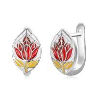 wholesale 925 Sterling Silver Red & Yellow Tulip Flower Huggie Hoop Earrings for Women Girls-Tulip Hoop-Tulip Hoop