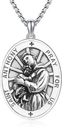 wholesale 925 Sterling Silver St Anthony Pray For Us Medal Necklace Pendant-18a-St Anthony-18a-St Anthony