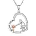 TOUPOP Sterling Silver Heart Pendant Mother Necklace-0-0