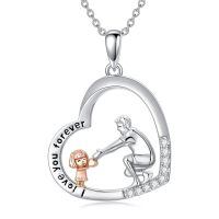 TOUPOP Sterling Silver Heart Pendant Mother Necklace-undefined