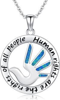 wholesale 925 Sterling Silver Blue Opal Handprint Pendant Necklace for Women - Human Rights s-Human Rights Sign