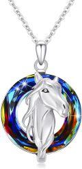 wholesale 925 Sterling Silver Rainbow Crystal Unicorn Head Pendant Necklace for Women and Girls-0-0