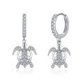 wholesale 925 Sterling Silver Sea Turtle Drop Earrings White Gold Plated Cz Crystal-0-0