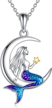 wholesale 925 Sterling Silver Moon & Mermaid Starfish Pendant Necklaces for Women Girls s-Mermaid