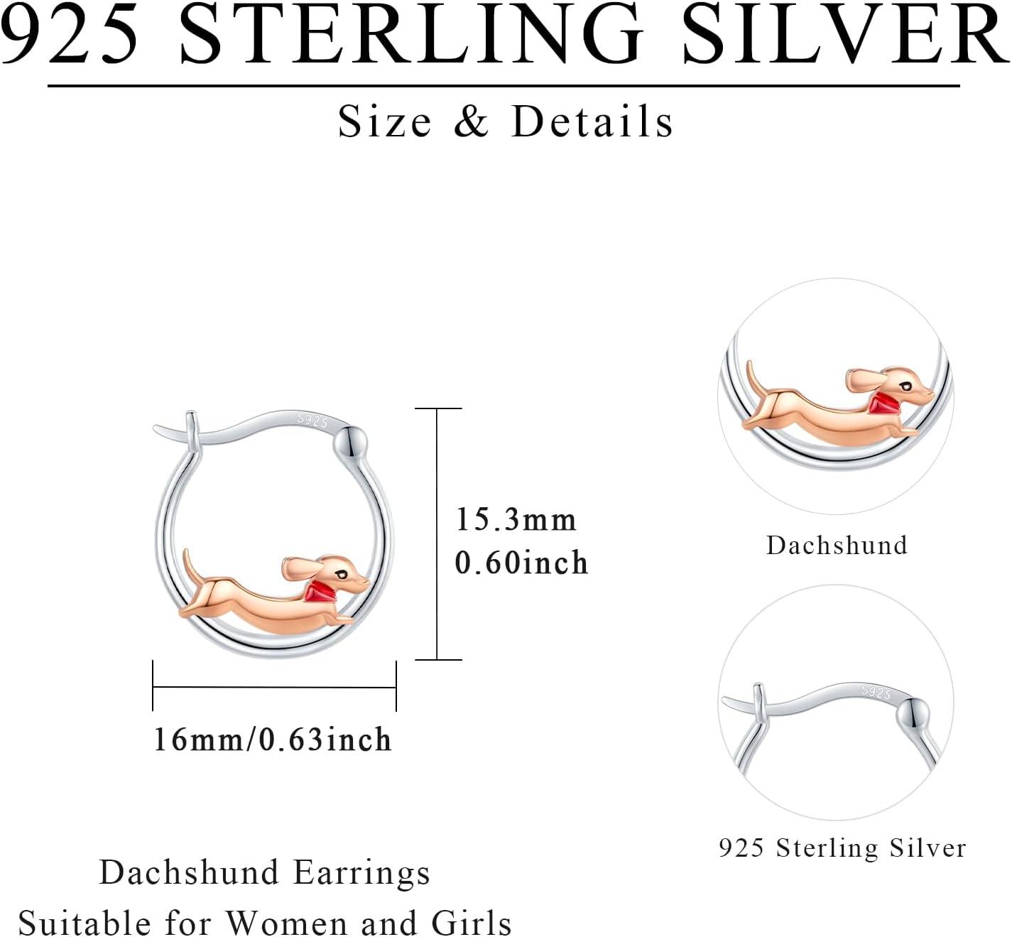wholesale S925 Sterling Silver Hypoallergenic Dachshund Dog Hoop Earrings - Cute Gift for Women-0-2