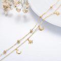 wholesale 14K Yellow Gold Beaded Star & Moon Charm Ankle Anklet for Women (8+2)-0-2