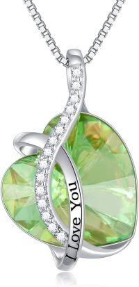 wholesale 925 Sterling Silver Austrian Crystal 12 Birthstone Heart Pendant Necklace for Women-I-August