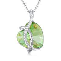 wholesale 925 Sterling Silver Heart Pendant With Red Stone And I Love You Text-I-August