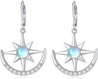 wholesale 925 Sterling Silver Moonstone Star & Crescent Dangle Earrings-G