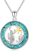 wholesale 925 Sterling Silver Turquoise & Gold Sun Cactus Cowboy Western Necklace-0-0