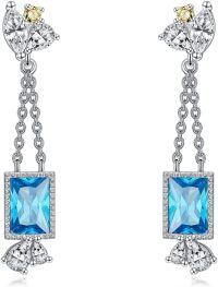 wholesale 925 Sterling Silver Emerald Birthstone Dangle Earrings for Women-Dec.-Blue Topaz